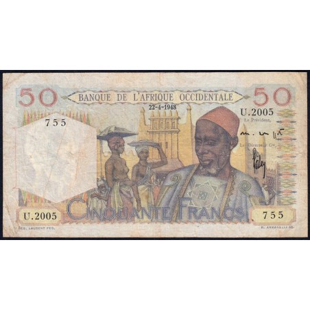 AOF - Pick 39_b1 - 50 francs - Série U.2005 - 22/04/1948 - Etat : TB