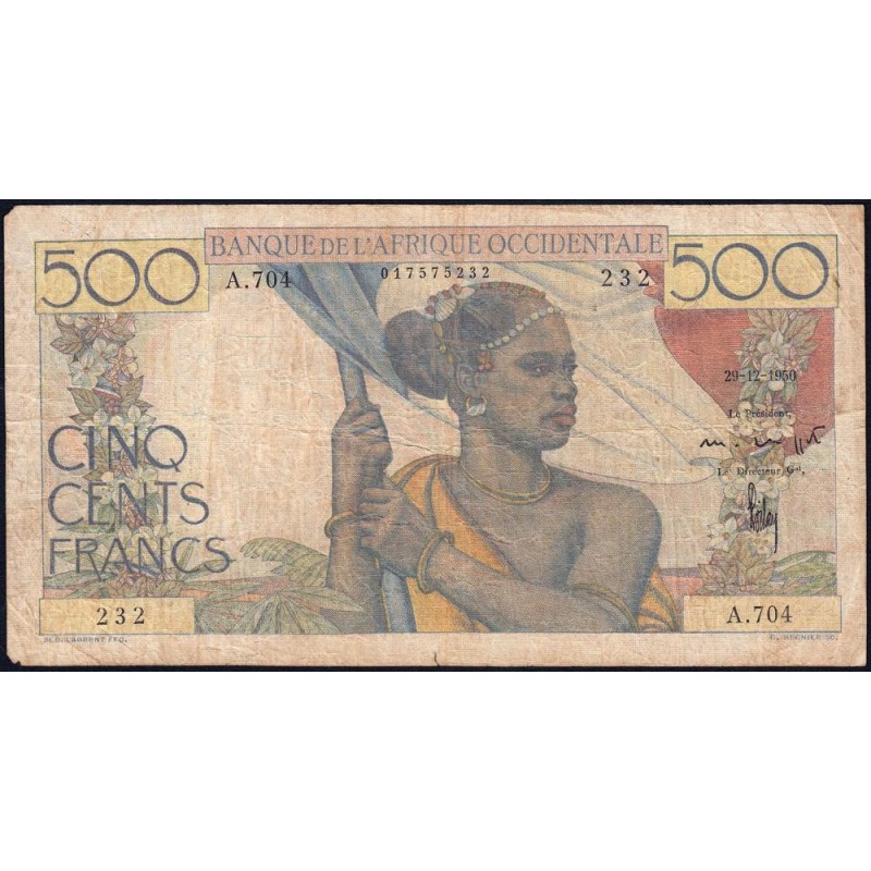 AOF - Pick 41_b4 - 500 francs - Série A.704 - 29/12/1950 - Etat : B+ à TB-