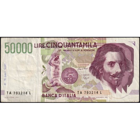 Italie - Pick 116a - 50'000 lire - Lettre A - Série TA L - 27/05/1992- Etat : TB