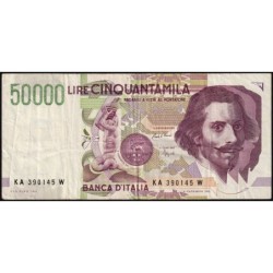 Italie - Pick 116a - 50'000 lire - Lettre A - Série KA W - 27/05/1992- Etat : TB-