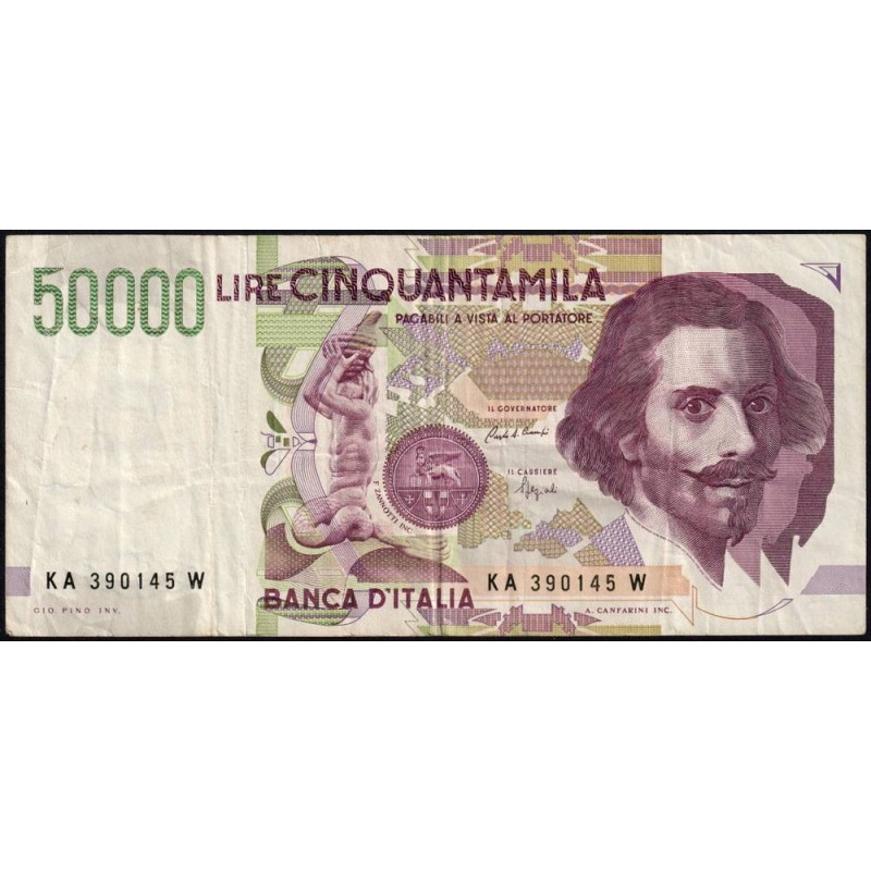Italie - Pick 116a - 50'000 lire - Lettre A - Série KA W - 27/05/1992- Etat : TB-