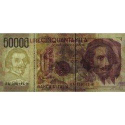 Italie - Pick 116a - 50'000 lire - Lettre A - Série KA W - 27/05/1992- Etat : TB-