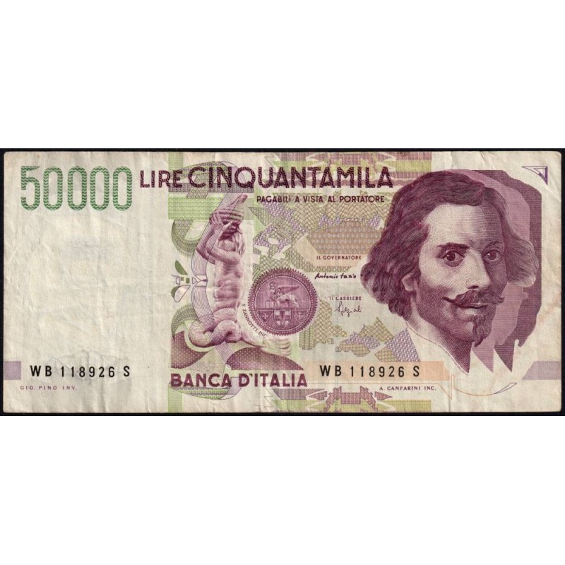 Italie - Pick 116b_1 - 50'000 lire - Lettre B - Série WB S - 27/05/1992 (09/12/1992) - Etat : TB+