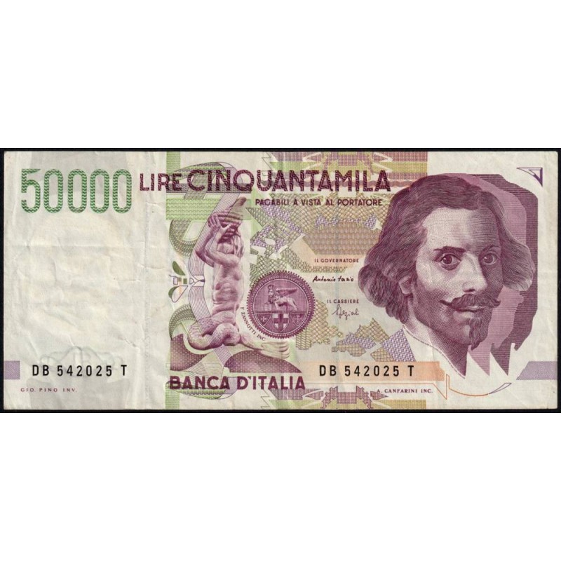 Italie - Pick 116b_1 - 50'000 lire - Lettre B - Série DB T - 27/05/1992 (09/12/1992) - Etat : TB+
