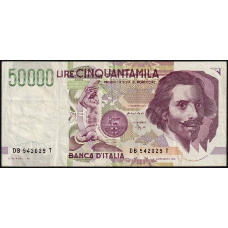 Italie - Pick 116b_1 - 50'000 lire - Lettre B - Série DB T - 27/05/1992 (09/12/1992) - Etat : TB+