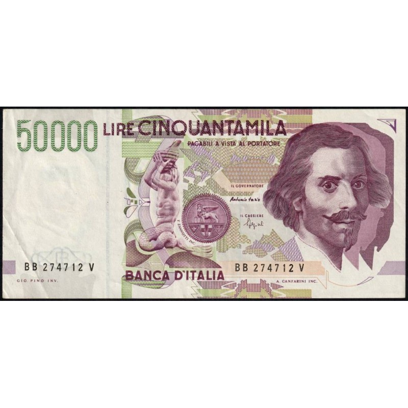Italie - Pick 116b_1 - 50'000 lire - Lettre B - Série BB V - 27/05/1992 (09/12/1992) - Etat : TTB+