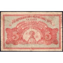 Chine - Republican China Military Bank An-Hwei  - Pick S 3842 - 5 dollars - 01/1912 - Etat : B