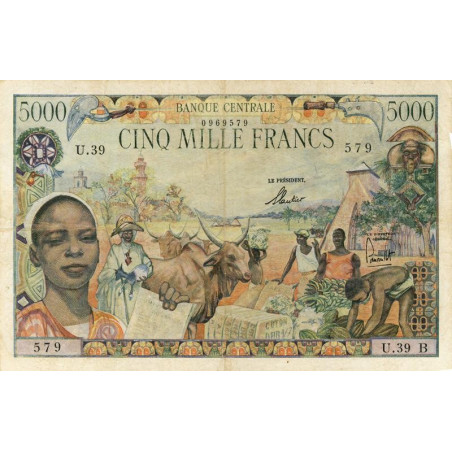 Centrafrique - Afrique Equatoriale - Pick 6b - 5'000 francs - Série U.39 - 1963 - Etat : TB