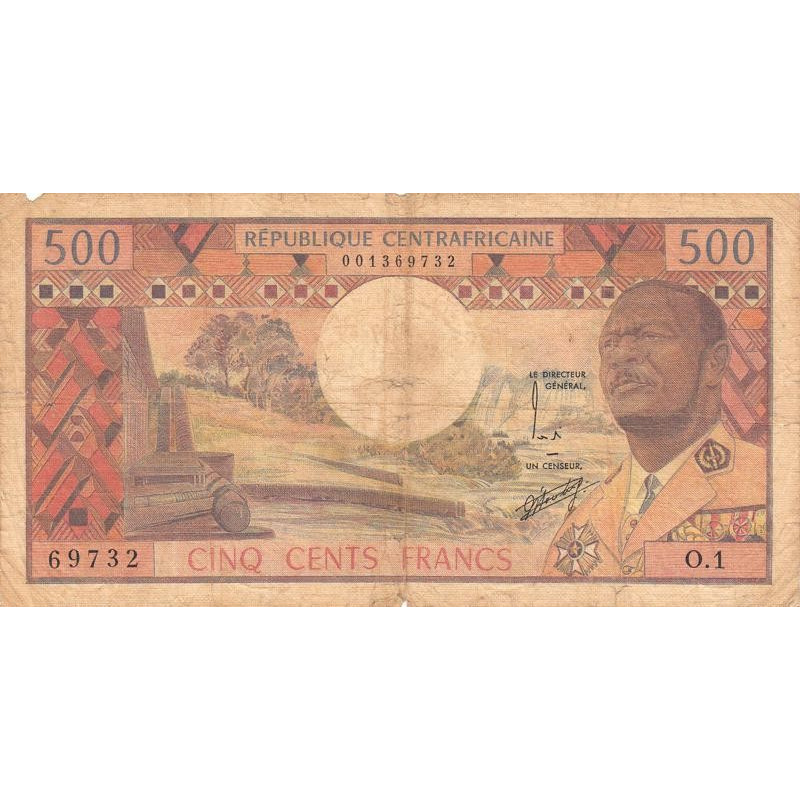Centrafrique - Pick 1 - 500 francs - Série O.1 - 1974 - Etat : TB- à TB