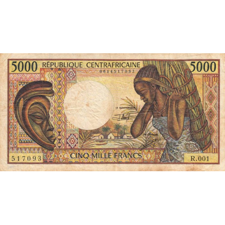 Centrafrique - Pick 12b - 5'000 francs - Série R.001 - 1991 - Etat : TB- à TB