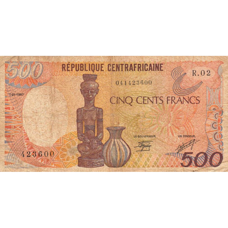 Centrafrique - Pick 14c - 500 francs - Série R.02 - 01/01/1987 - Etat : TB-