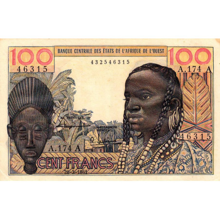 Côte d'Ivoire - Pick 101Ab - 100 francs - Série A.174 - 20/03/1961 - Etat : SUP