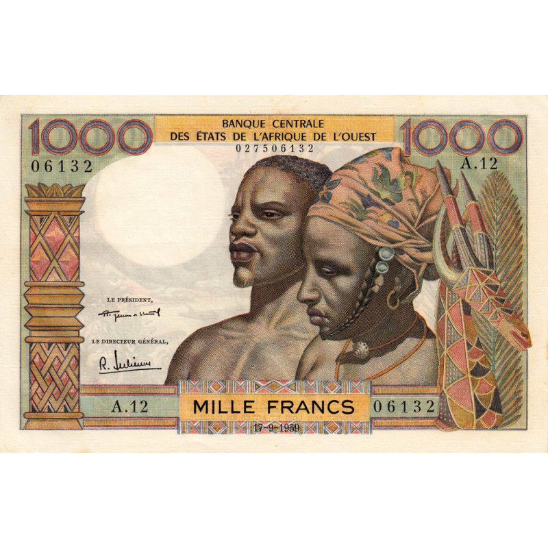 Etats Afrique Ouest - Pick 4 - 1'000 francs - Série A.12 - 17/09/1959 - Etat : SPL
