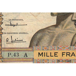 Côte d'Ivoire - Pick 103Ac - 1'000 francs - Série P.43 - 20/03/1961 - Etat : TB-