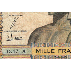 Côte d'Ivoire - Pick 103Ad - 1'000 francs - Série D.47 - 02/03/1965 - Etat : B+