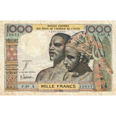 Côte d'Ivoire - Pick 103Ad - 1'000 francs - Série F.49 - 02/03/1965 - Etat : TB-