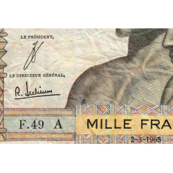 Côte d'Ivoire - Pick 103Ad - 1'000 francs - Série F.49 - 02/03/1965 - Etat : TB-