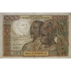 Côte d'Ivoire - Pick 103Af - 1'000 francs - Série D.69 - Sans date (1969) - Etat : TB+