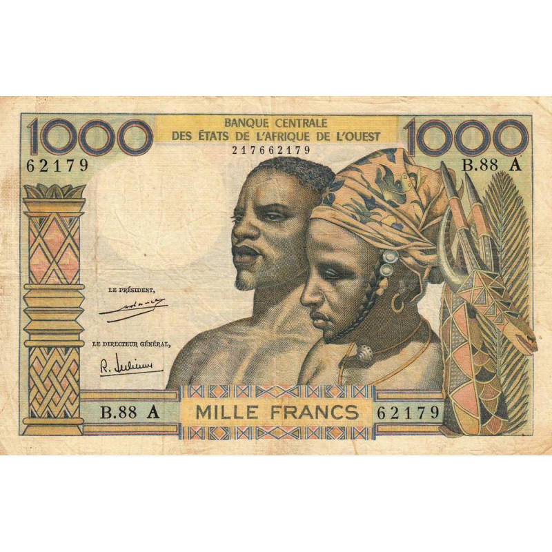 Côte d'Ivoire - Pick 103Ah - 1'000 francs - Série B.88 - Sans date (1971) - Etat : TB