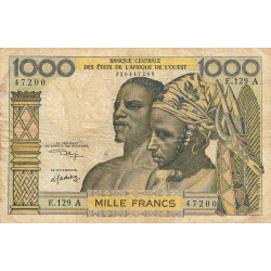 Côte d'Ivoire - Pick 103Ak - 1'000 francs - Série E.129 - Sans date (1975) - Etat : TB-