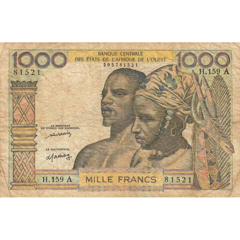 Côte d'Ivoire - Pick 103Al - 1'000 francs - Série H.159 - Sans date (1976) - Etat : TB-