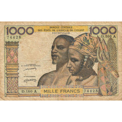 Côte d'Ivoire - Pick 103Al - 1'000 francs - Série D.160 - Sans date (1976) - Etat : TB-