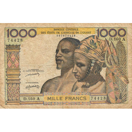 Côte d'Ivoire - Pick 103Al - 1'000 francs - Série D.160 - Sans date (1976) - Etat : TB-