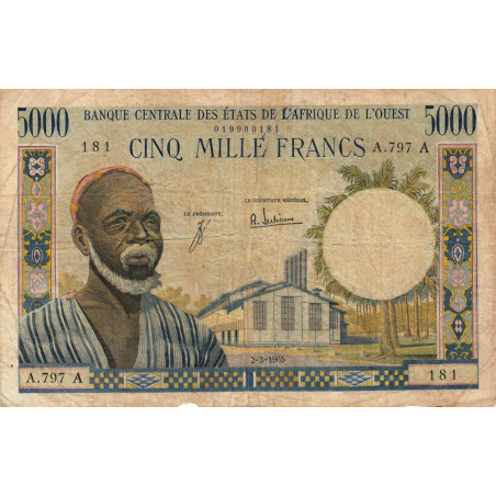 Côte d'Ivoire - Pick 104Ad - 5'000 francs - Série A.797 - 02/03/1965 - Etat : TB-