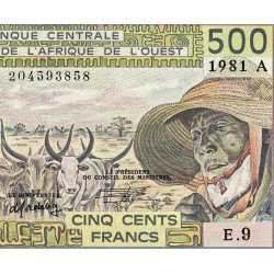 Côte d'Ivoire - Pick 106Ac_2 - 500 francs - Série E.9 - 1981 - Etat : SUP+