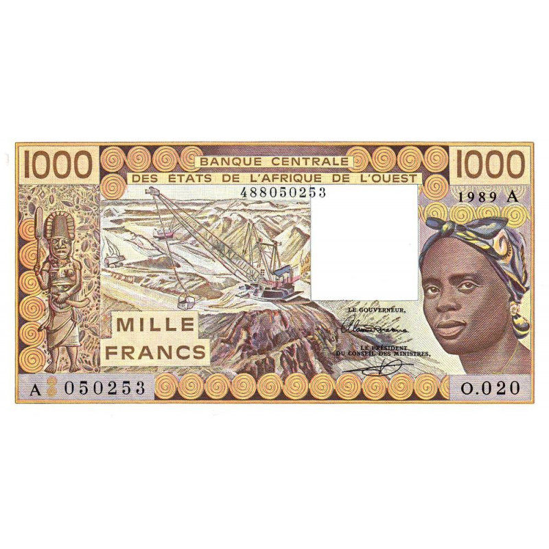 Côte d'Ivoire - Pick 107Ai - 1'000 francs - Série O.020 - 1989 - Etat : NEUF