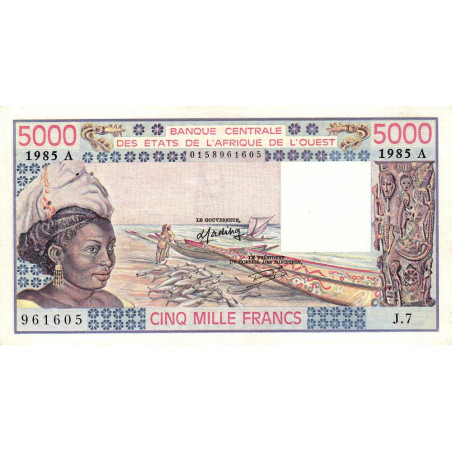 Côte d'Ivoire - Pick 108An - 5'000 francs - Série J.7 - 1985 - Etat : SUP+