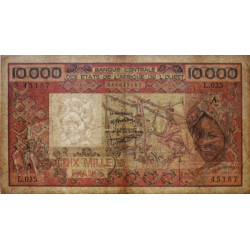 Côte d'Ivoire - Pick 109Ad_2- 10'000 francs - Série L.035 - Sans date (1988) - Etat : TB