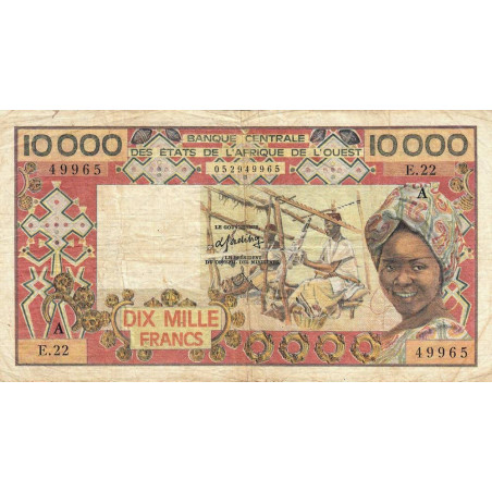 Côte d'Ivoire - Pick 109Af - 10'000 francs - Série E.22 - Sans date (1984) - Etat : TB-