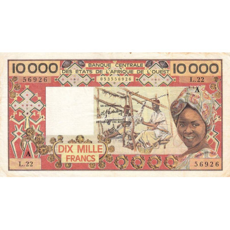 Côte d'Ivoire - Pick 109Af - 10'000 francs - Série L.22 - Sans date (1984) - Etat : TTB