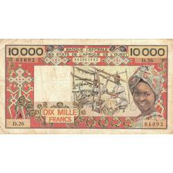 Côte d'Ivoire - Pick 109Ah_1 - 10'000 francs - Série D.26 - Sans date (1986) - Etat : TB