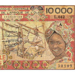 Côte d'Ivoire - Pick 109Ai - 10'000 francs - Série L.042 - Sans date (1989) - Etat : TB-