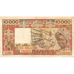 Côte d'Ivoire - Pick 109Ai - 10'000 francs - Série G.044 - Sans date (1989) - Etat : TB