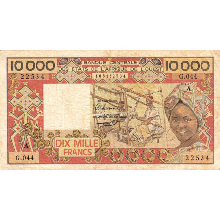 Côte d'Ivoire - Pick 109Ai - 10'000 francs - Série G.044 - Sans date (1989) - Etat : TB