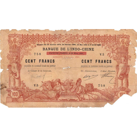 Djibouti - Pick 4 - 100 francs - 02/01/1920 - Etat : B-