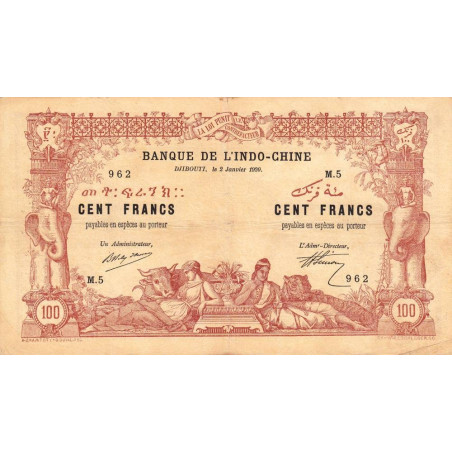 Djibouti - Pick 5 - 100 francs - Série M.5 - 02/01/1920 - Etat : TTB
