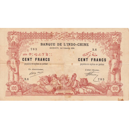 Djibouti - Pick 5 - 100 francs - Série X.6 - 02/01/1920 - Etat : TB+