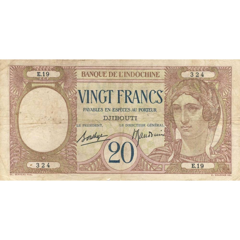 Djibouti - Pick 7b - 20 francs - Série R.19 - 1937 - Etat : TB