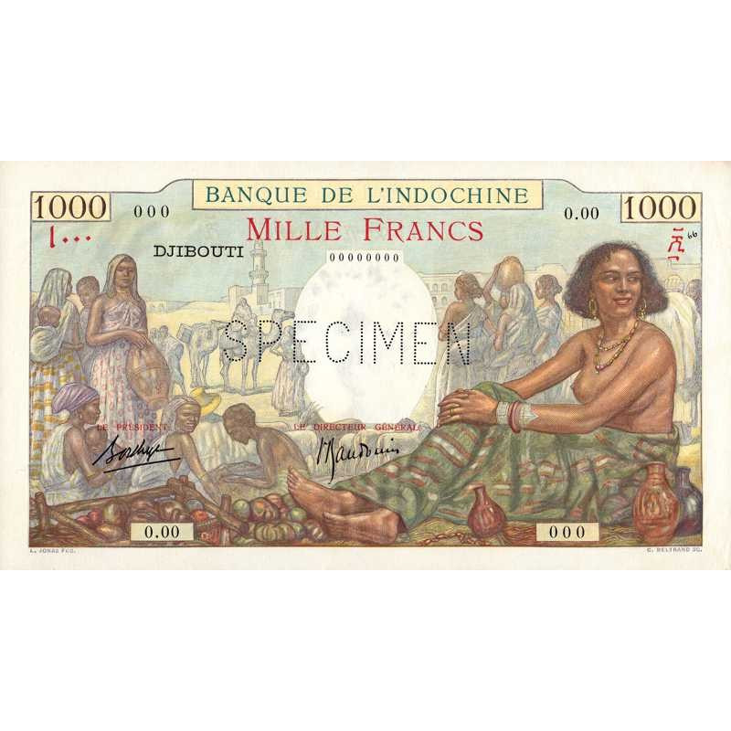Djibouti - Pick 10s - 1'000 francs - Série 0.00 - 1938 - Spécimen - Etat : pr.NEUF