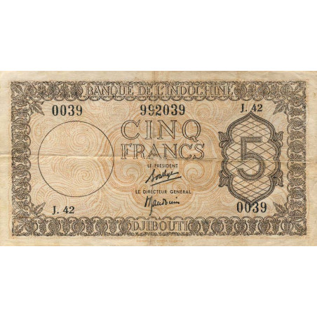 Djibouti - Pick 14 - 5 francs - 1944 - Etat : TTB