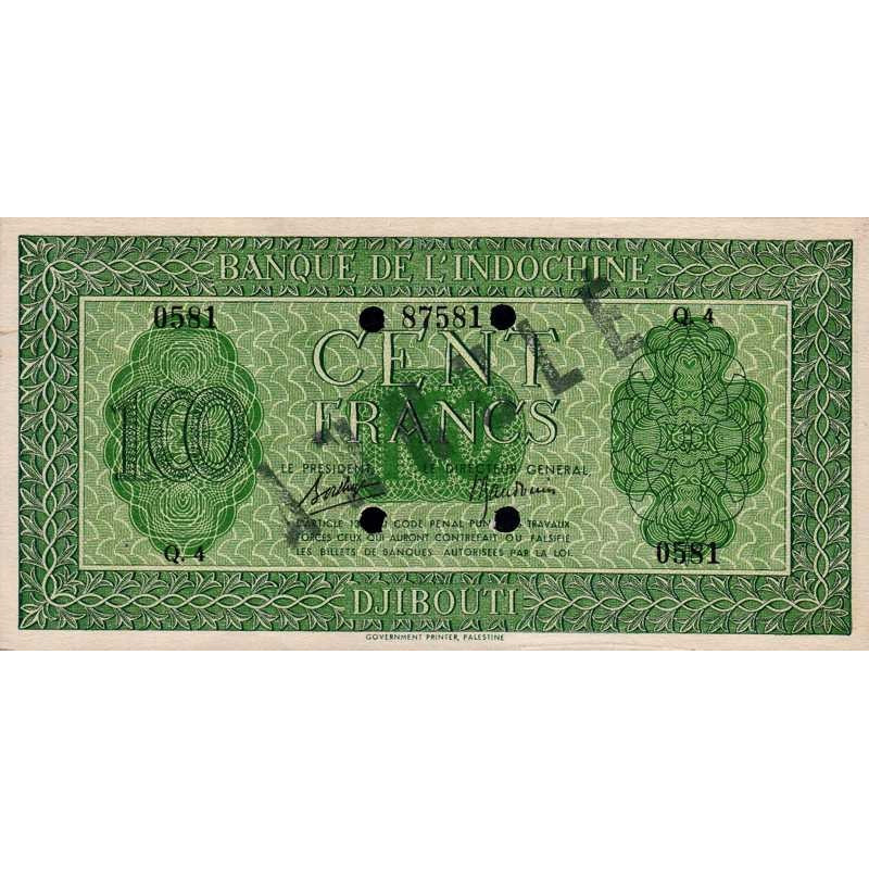 Djibouti - Pick 16 annulé - 100 francs - 1944 - Etat : SUP+