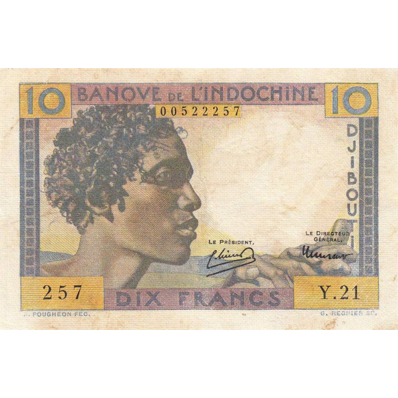 Djibouti - Pick 19 - 10 francs - Série Y.21 - 1946 - Etat : TB+