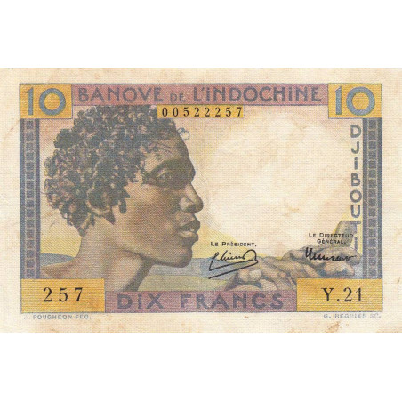 Djibouti - Pick 19 - 10 francs - Série Y.21 - 1946 - Etat : TB+