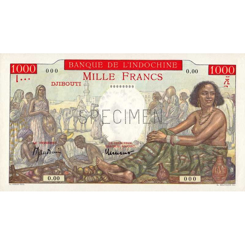 Djibouti - Pick 10As - 1'000 francs - Série 0.00 - 1938 - Spécimen - Etat : pr.NEUF