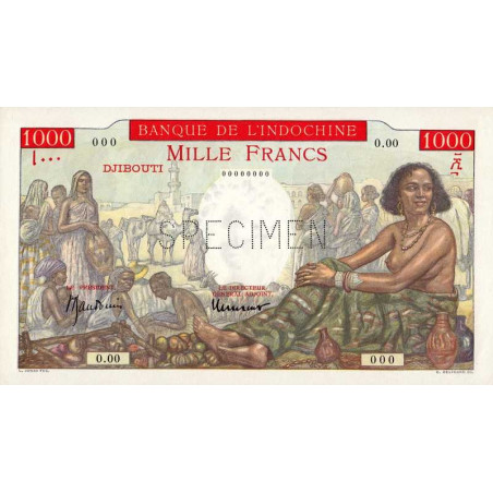 Djibouti - Pick 10As - 1'000 francs - Série 0.00 - 1938 - Spécimen - Etat : pr.NEUF