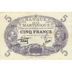 Martinique - Pick 6_2 - 5 francs - Série S.286 - 1934 - Etat : SUP